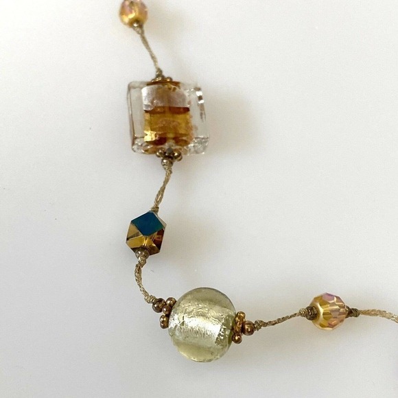 Necklace Amber Floral Lampwork Glass Beaded Necklace Pretty Bohemian Chic 30” - Picture 11 of 12